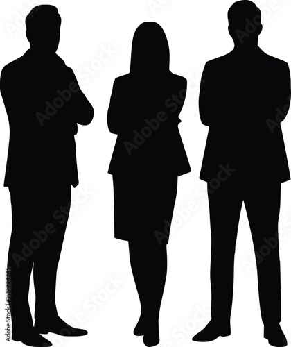 Silhouette of three business professionals in a row showing confidence collaboration and professionalism