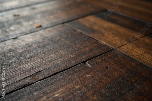 Dark brown herringbone wood planks, close-up view, home, design