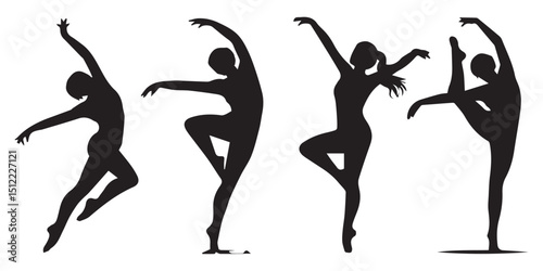 Four silhouettes of graceful ballet dancers