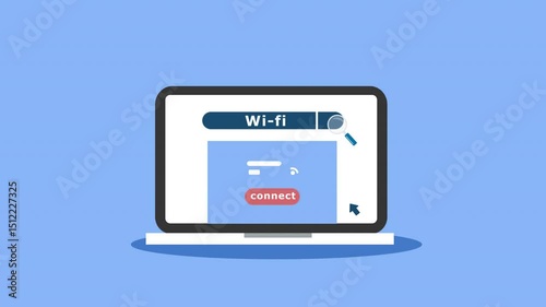 Animated mouse click connects to Wi-Fi on laptop and computer. Dynamic cursor interaction, Wi-Fi signal animation. Ideal for connectivity, digital access, and tech visuals. With alpha channel only 4k.
