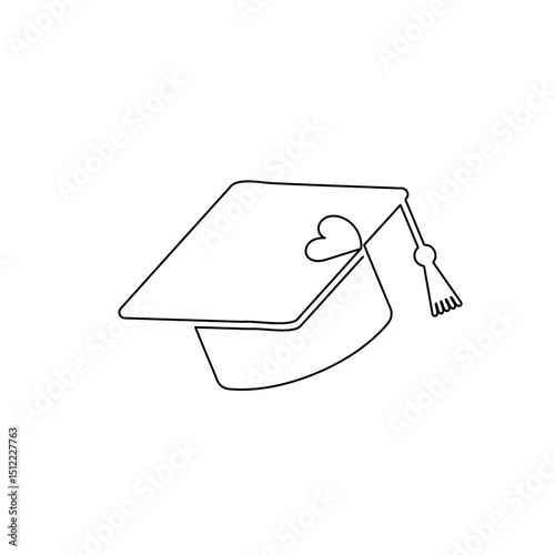 The graduation cap and diploma in a single line drawing on a white artboard simply express achievement and the path of education.