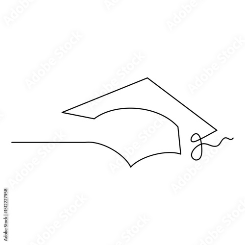 The graduation cap and diploma in a single line drawing on a white artboard simply express achievement and the path of education.