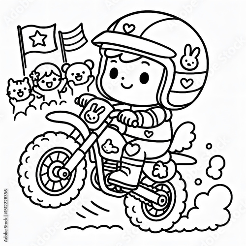 Bold and Easy MOTOCROSS Coloring Book Cover – Kawaii Dirt Bike Kids