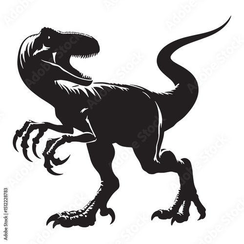 Predatory Velociraptor silhouette with keen focus – Velociraptor illustration – Minimalist Velociraptor vector – Dinosaur silhouette

