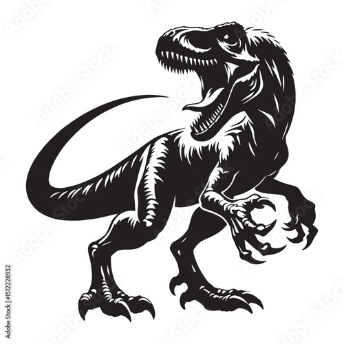 Hunting Velociraptor silhouette in fierce stance – Velociraptor illustration – Minimalist Velociraptor vector – Dinosaur silhouette

