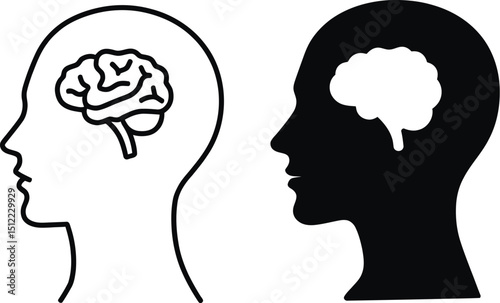 Human Head with Gears Vector Icon Set - Brainstorming & Innovation Process Line Concept