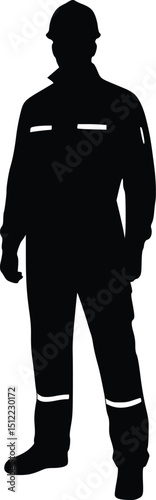 Silhouette of a worker in full protective gear showcasing construction and industrial safety compliance

