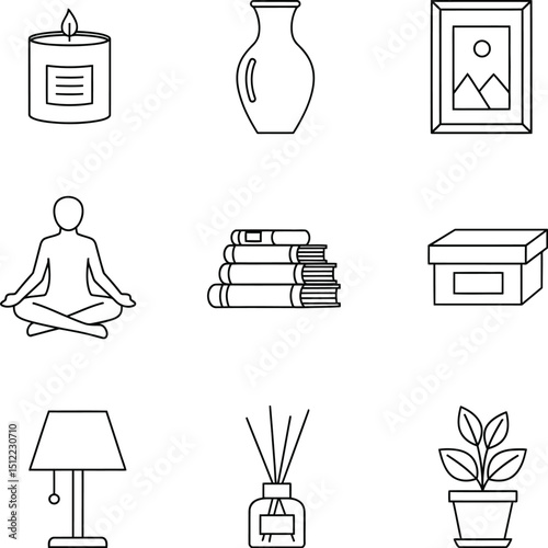 Elegant Home Interior Vector Icon Set - Linear Style for Decoration & Design