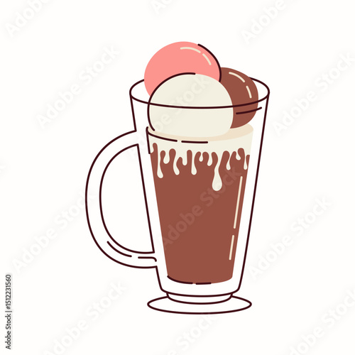Coffee with ice cream in a glass cup vector hand drawn illustration in a flat style isolated on a white background