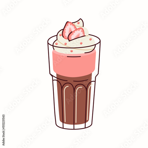 Strawberry latte, coffee in a glass cup vector hand drawn illustration in a flat style isolated on a white background