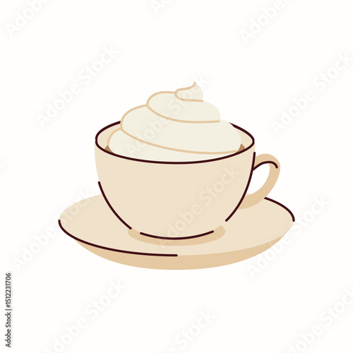 Cup of coffee with cream, vector hand drawn illustration in a flat style isolated on a white background