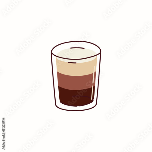 Irish Coffee Cocktail in a glass cup, vector hand drawn illustration in a flat style isolated on a white background