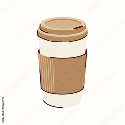 Coffee in a big paper cup vector hand drawn illustration in a flat style isolated on a white background