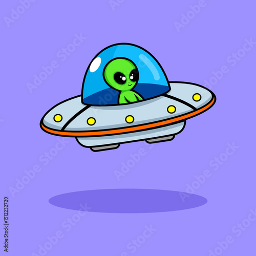alien flying in cartoon ufo