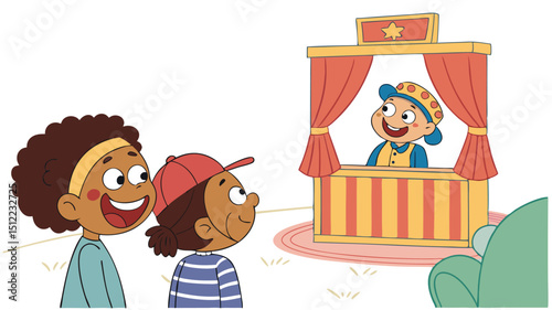 Kids Laughing Together at a Puppet Show Performance