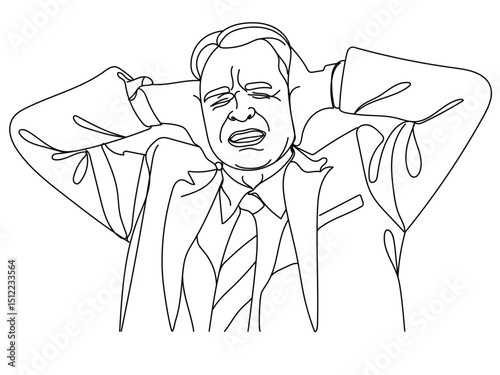Irritated Man. Irritated Man Blocking His Ears, hand drawn line style vector illustrations	