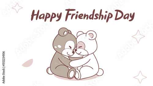A greeting card featuring two plush teddy bears hugging with Happy
