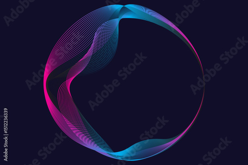 Vector abstract circles lines wavy in round frame colorful spectrum light isolated on black background with empty space for text in concept technology, digital. vector