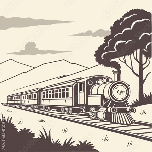 train in the mountains vector silhouette