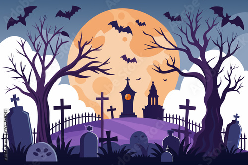 halloween night scene with bats vector