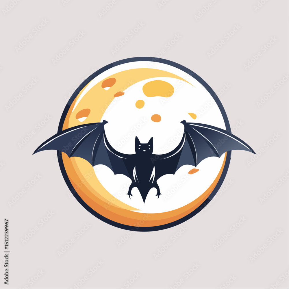 Fototapeta premium Full Moon with Bat – Flat Halloween Illustration