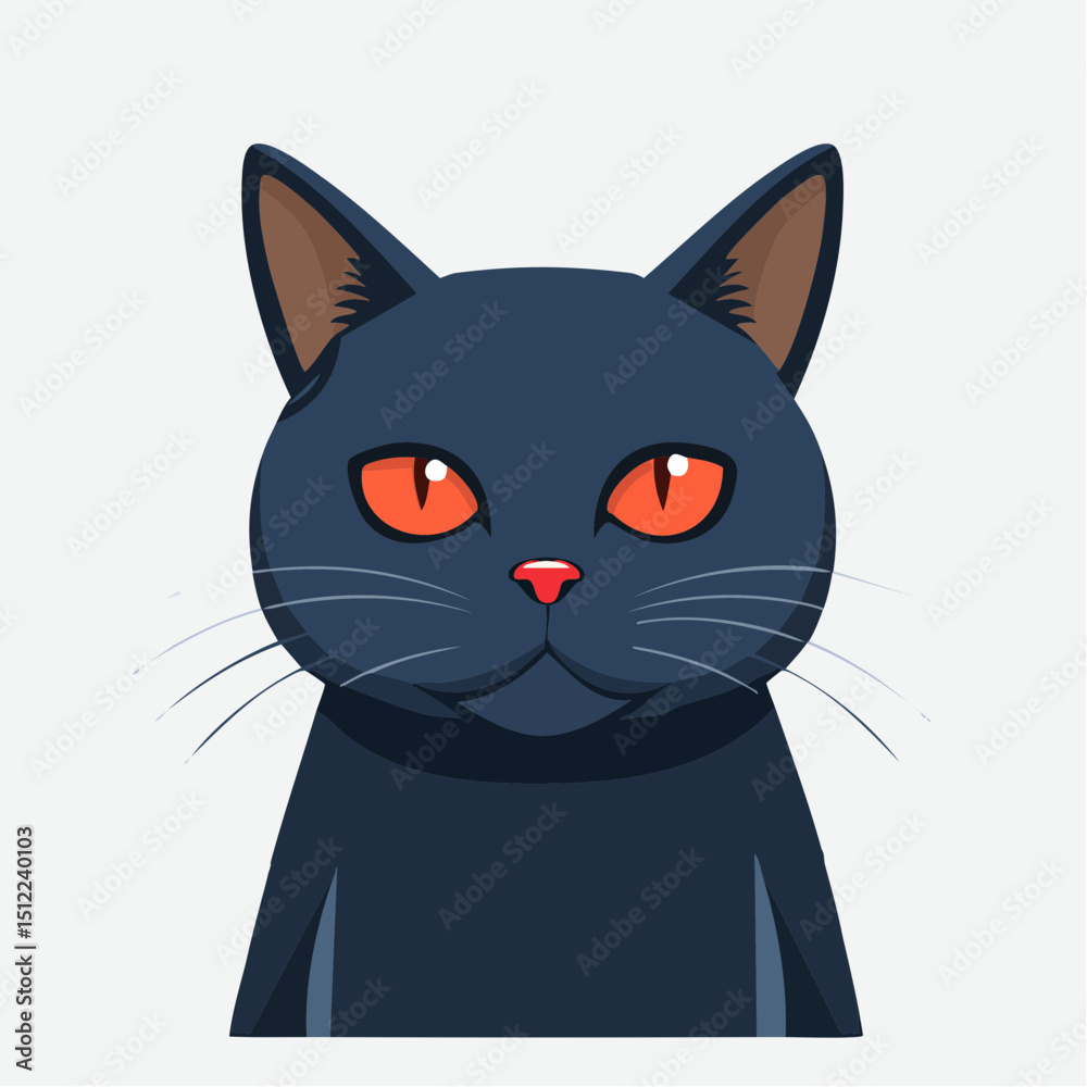 Fototapeta premium Black Cat with Red Eyes – Halloween Icon Vector