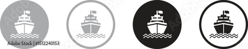 Ship and marine boat black silhouette set