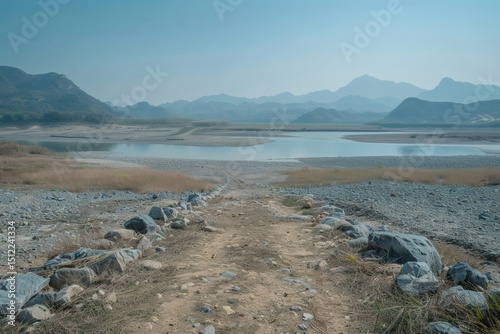 The desolate scenery on the arid land