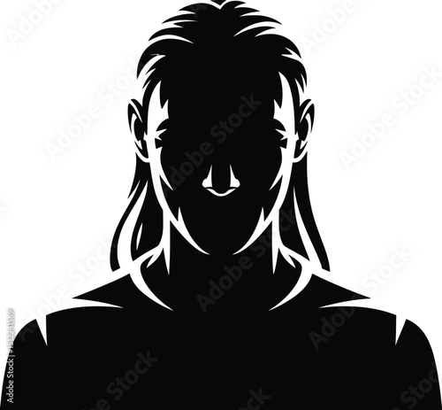 Silhouette of a person with long hair and a defined nose in black and white vector illustration