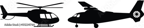 Two helicopter silhouettes are displayed against a white background in a simple and clean design style