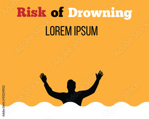 Silhouette of a Drowning Man Place for Text. Caution signs and posters for swimming activities, people in danger vector art