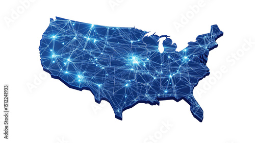 United States connection map highlighting digital network infrastructure concept