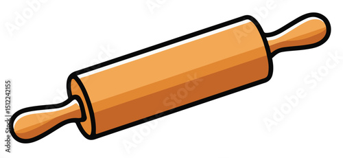 A flat, simplistic design illustrated cartoon wooden rolling pin