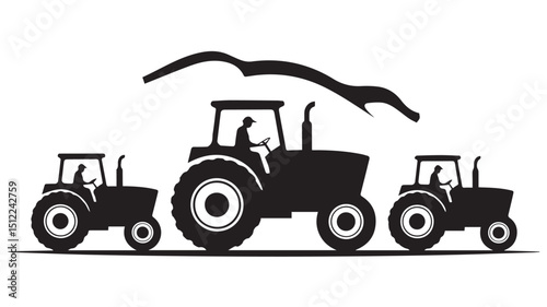 Tractor Parade Silhouette Vector – Farmer Driving Agricultural Tractors Clipart