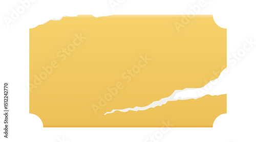 Wrinkled yellow rectangle sticker with a ripped paper edge. Badge, price tag. Old distressed blank label with grunge texture for scrapbook designs.	

