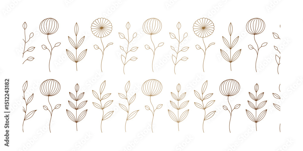 Obraz premium Elegant gold line art floral border pattern