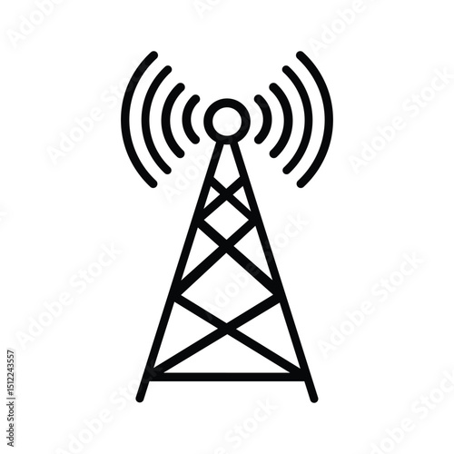 Telecommunication tower icon with wave signals for network coverage.
