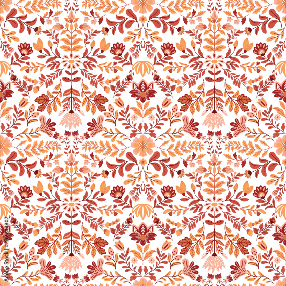 custom made wallpaper toronto digitalSeamless vector pattern with bright abstract flowers in folk art style on a clean white background. Colorful and decorative design perfect for textiles, wrapping paper, wallpaper, and crafts.