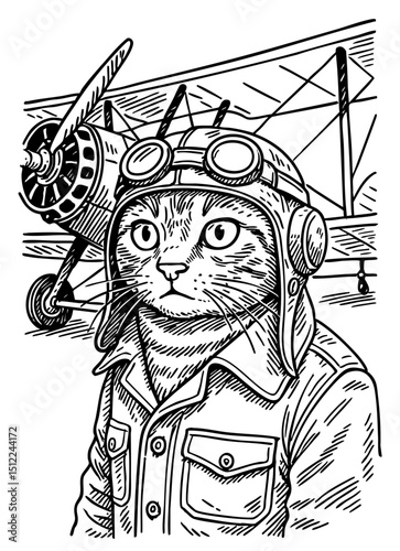 Aviator Cute Cat Doodle Art