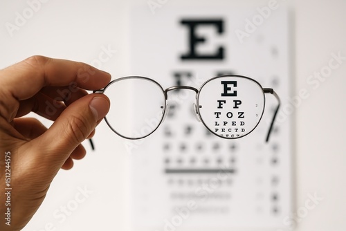 Eye examination with glasses held in hand at an optometrist office