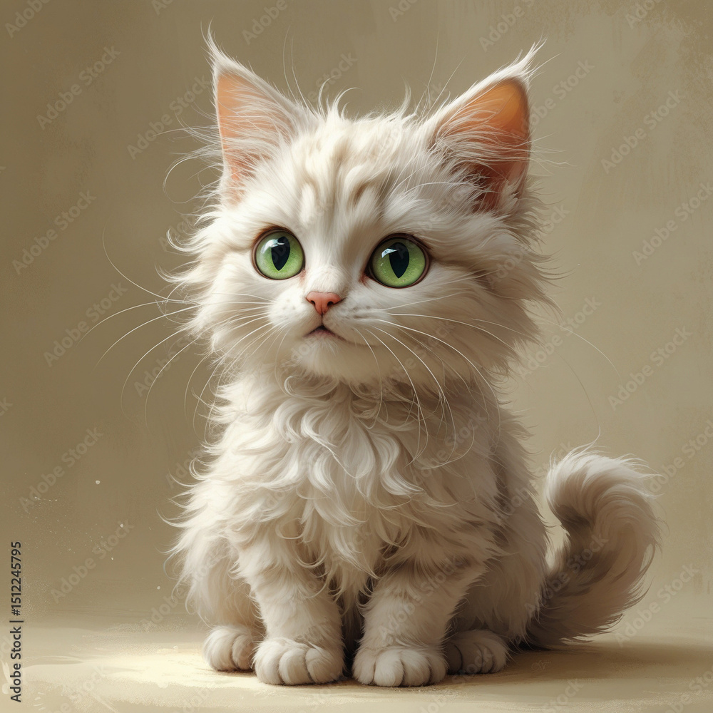 Obraz premium Adorable domestic kitten with captivating eyes and soft white fur