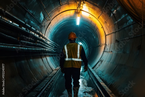 Engineer Inspects Underground Tunnel background photo