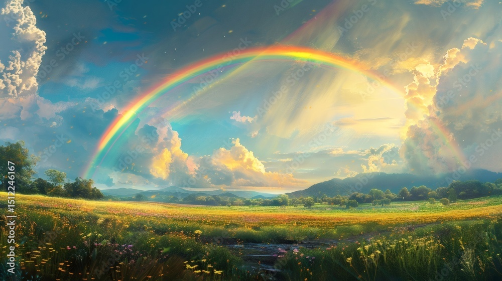 Obraz premium The perfect arc of a rainbow in the sky