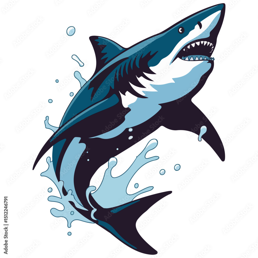 Fototapeta premium shark fish jumping in sea water vector design