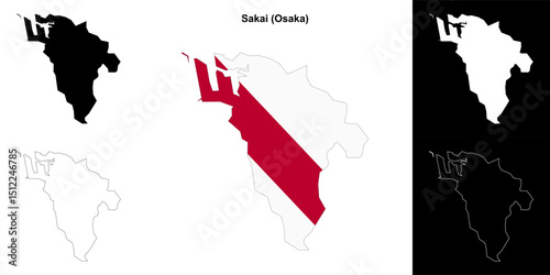 Sakai (Osaka) outline map set