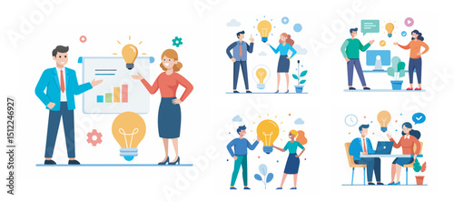 Wallpaper Mural Two people sharing idea with lightbulb bundle vector illustration on white background Torontodigital.ca