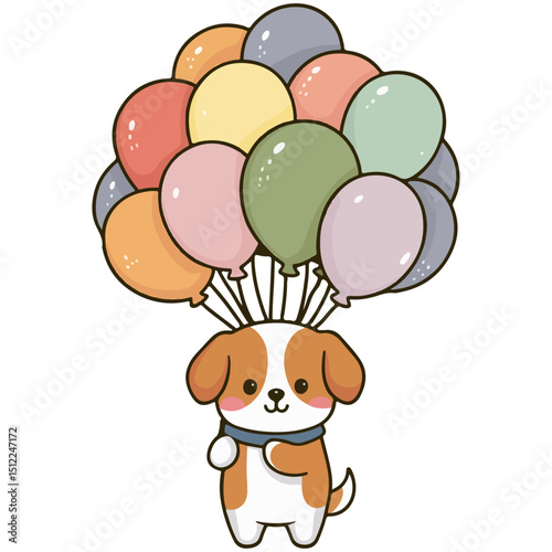 Dog flying by the balloons set