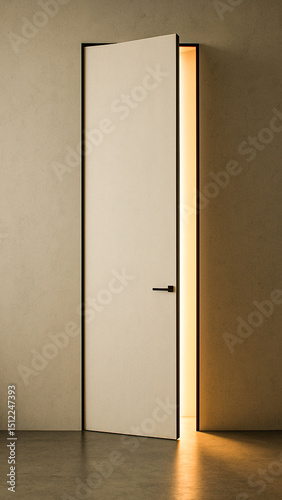 A mysterious glowing door standing alone in a dark landscape, opening into another world filled with surreal light—symbolizing transition, fantasy, and the unknown beyond reality photo