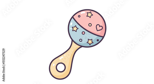 Colorful baby rattle toy with stars and hearts in pastel colors, for sites about children's products, children's development 