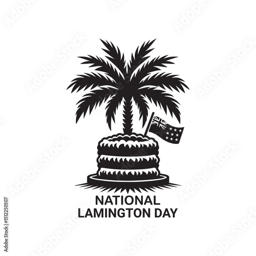 National Lamington Day Silhouette Vector Illustration, Solid White Background.